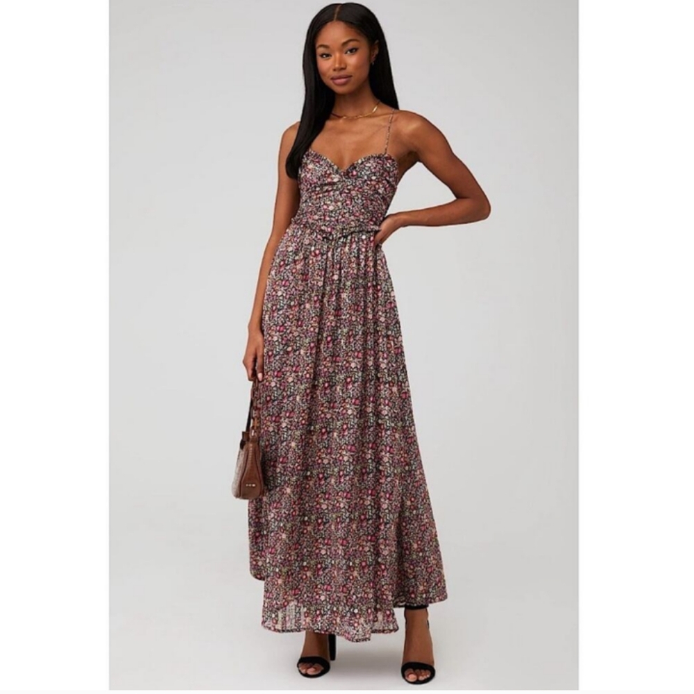 For Love & Lemons Joelle Maxi Dress Floral Sleeveless Metallic
